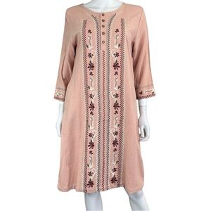Hidden Alley NWT Blush Pink Embroidered Linen Dress Size L E0242